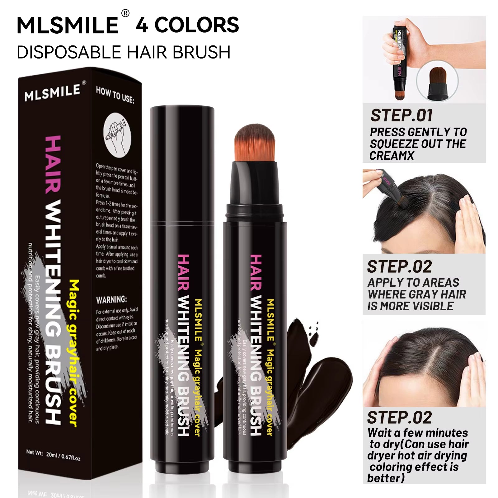 4 Color Convenient Hair Dye to Cover White Hair Care Hair Dye Cream Local Touch up Stick Disposable Hair Dye Pen