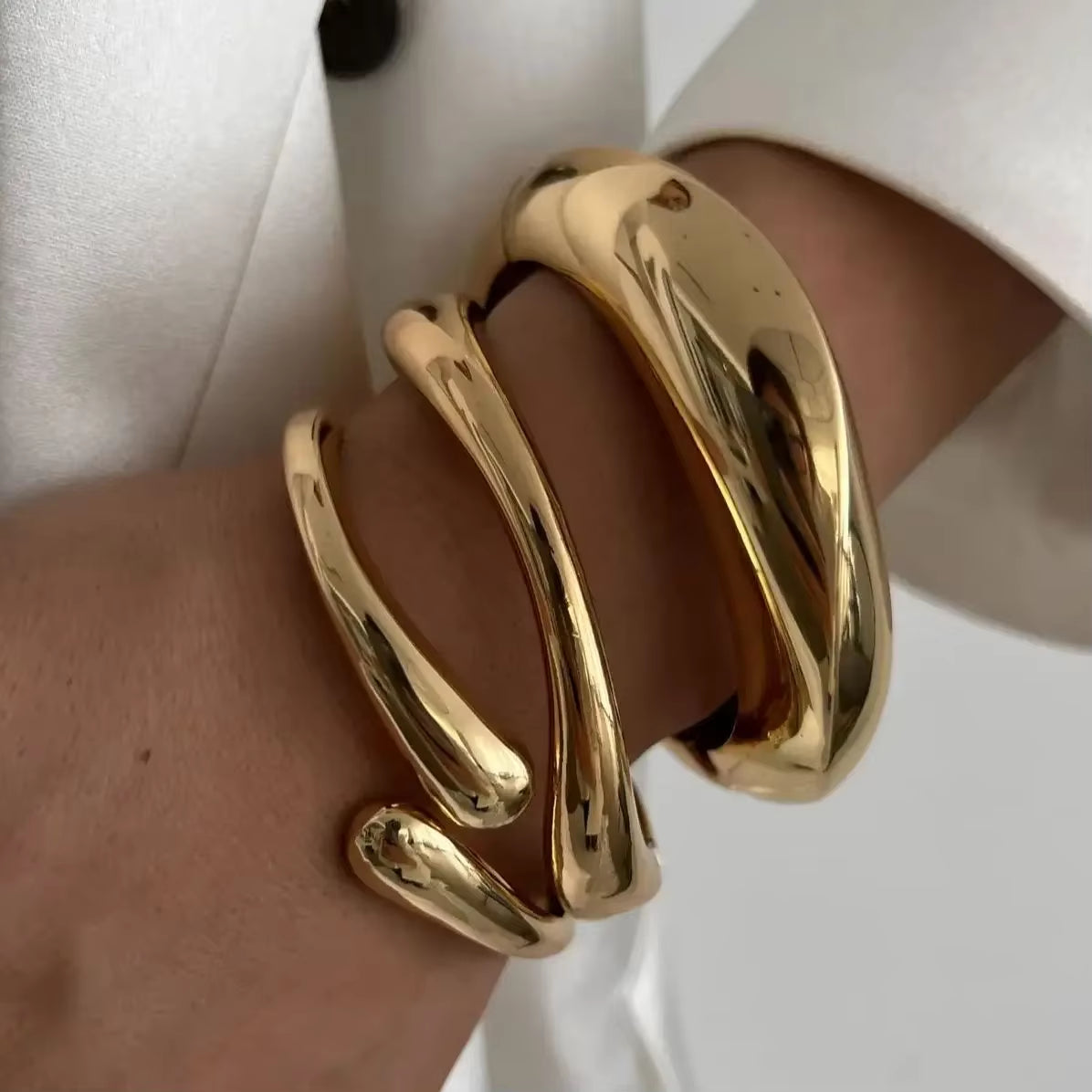 3 Styles Vintage Hip Hop Metal Cuff Bangles Punk Gold Silver Color Geometric Spring Bangles for Women Bracelet Men Jewelry
