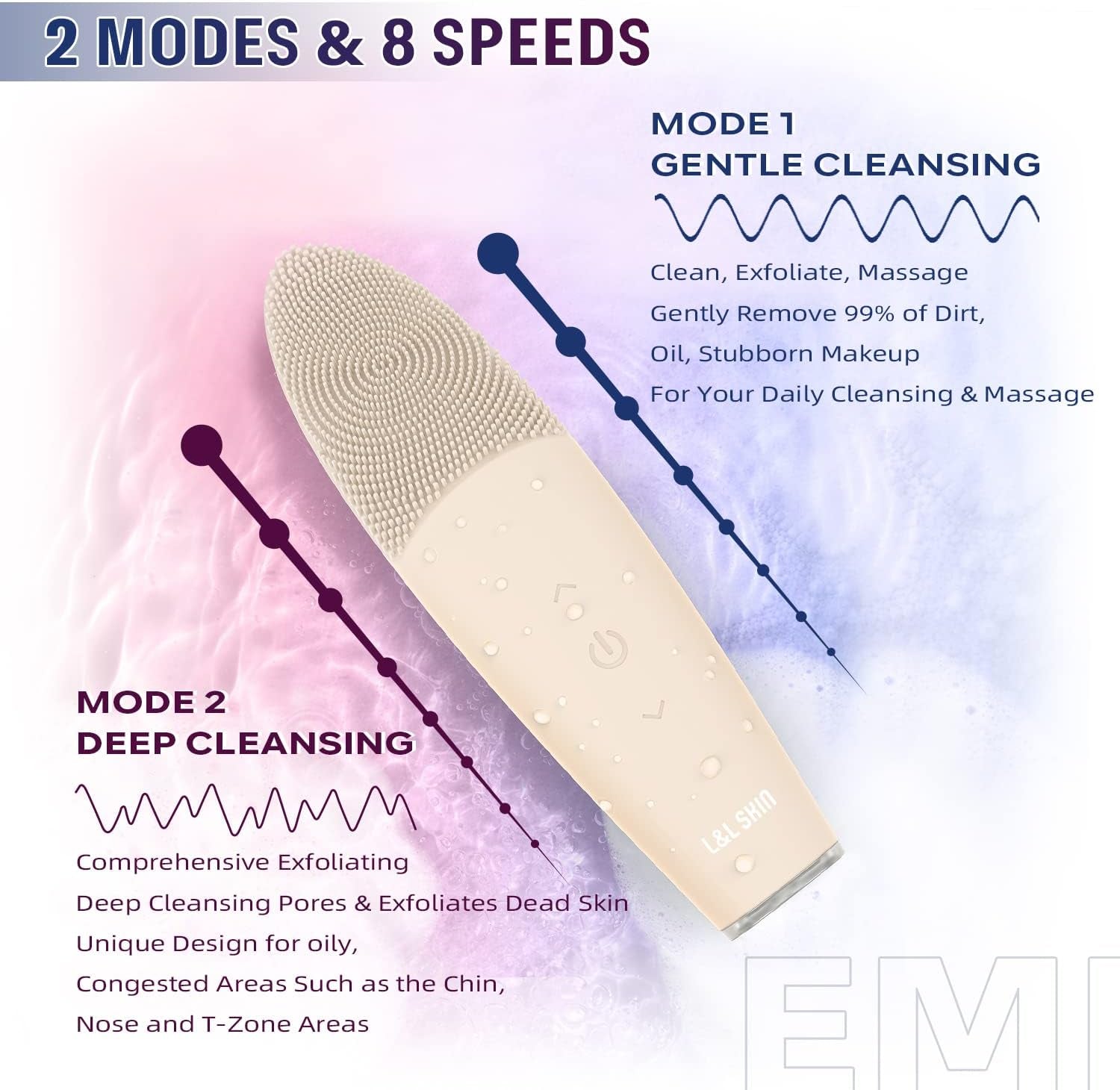 EMI Facial Cleansing Brush, Face Brush for Deep Cleansing, Ultra Hygienic Soft Silicone Face Scrubber, Rechargeable & Waterproof