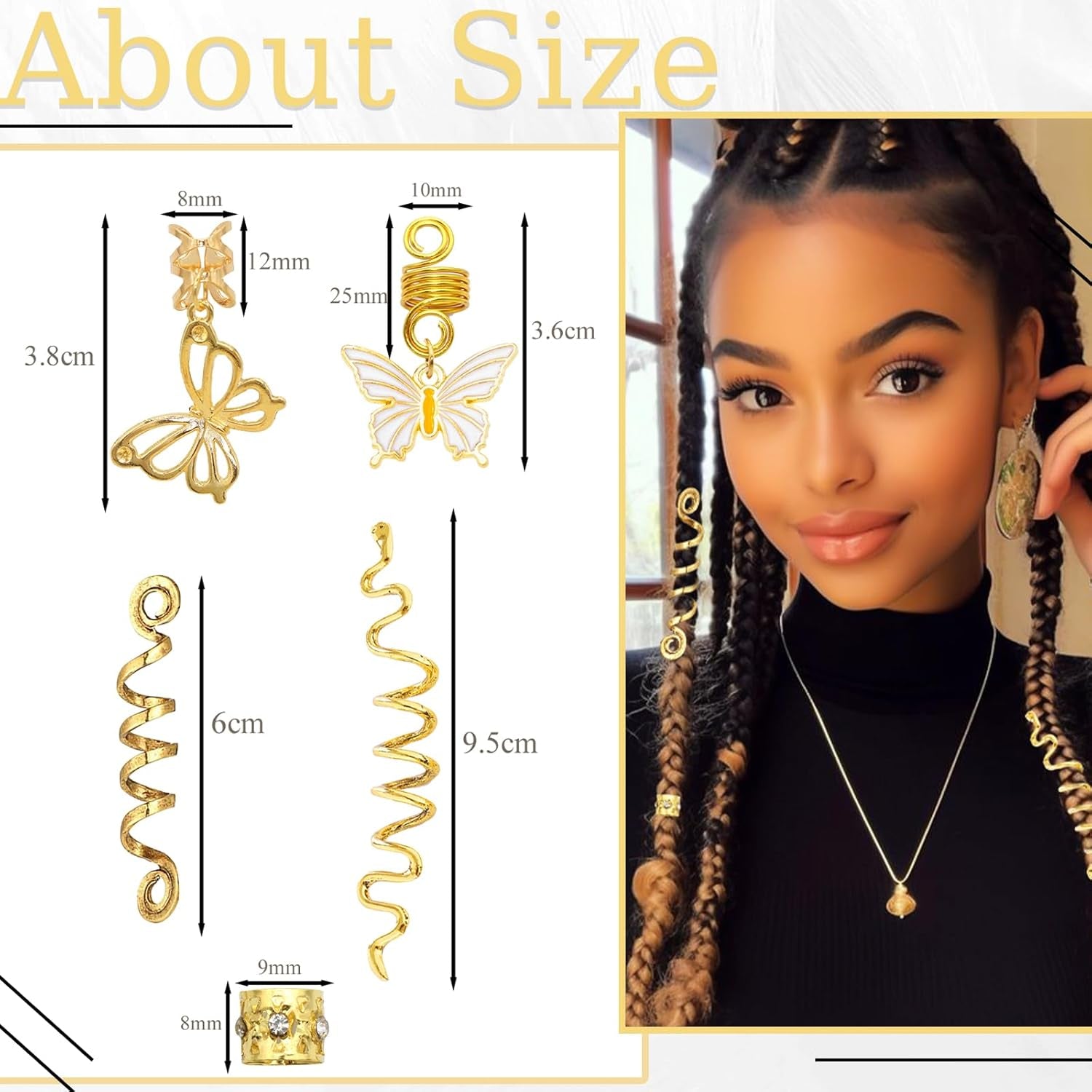 18PCS Snake Hair Jewelry Gold Butterfly Braids Clips Hair Cuffs Rings Metal Spiral Loc Jewelry Multi Style Braid Accessories for Women and Girls